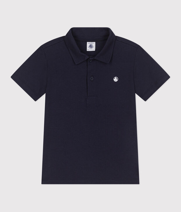 Polo enfant en coton &agrave; manches courtes uni bleu