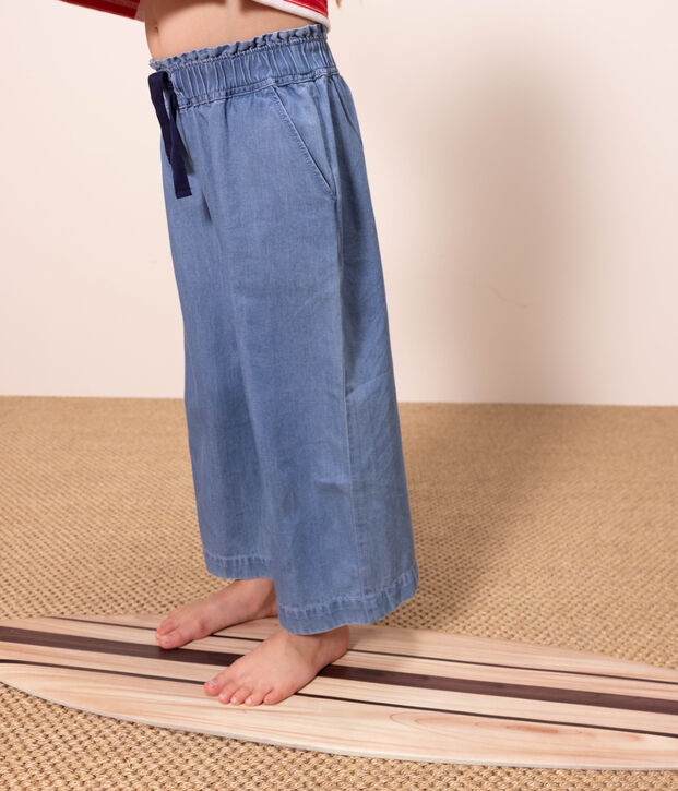 Pantalon large en denim l&eacute;ger enfant fille bleu