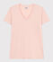 Tee-shirt LE DROIT col V en coton Femme rose SALINE