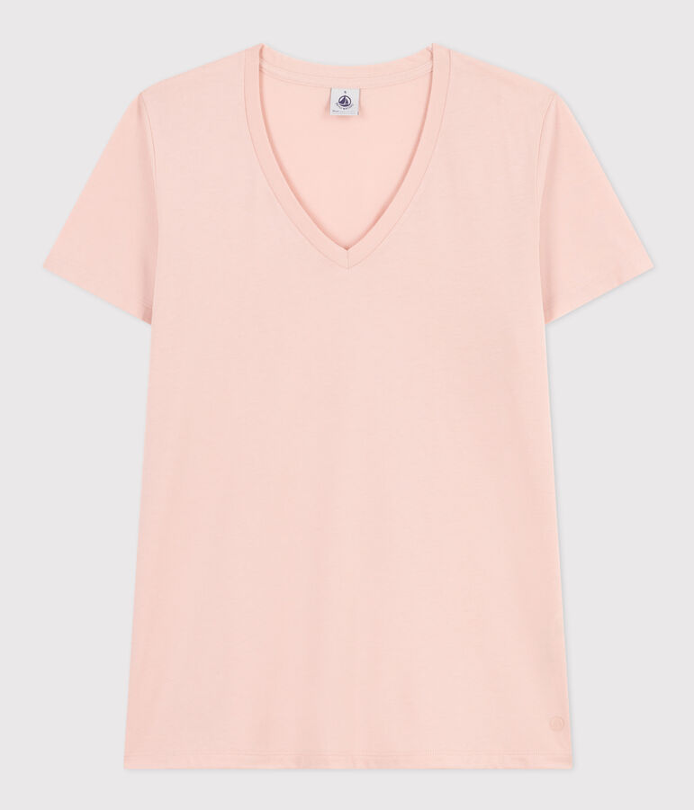 Tee-shirt LE DROIT col V en coton Femme rose SALINE