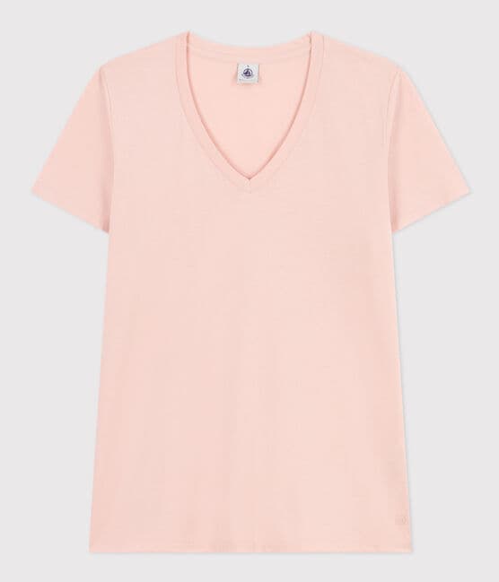 Tee-shirt LE DROIT col V en coton Femme rose SALINE