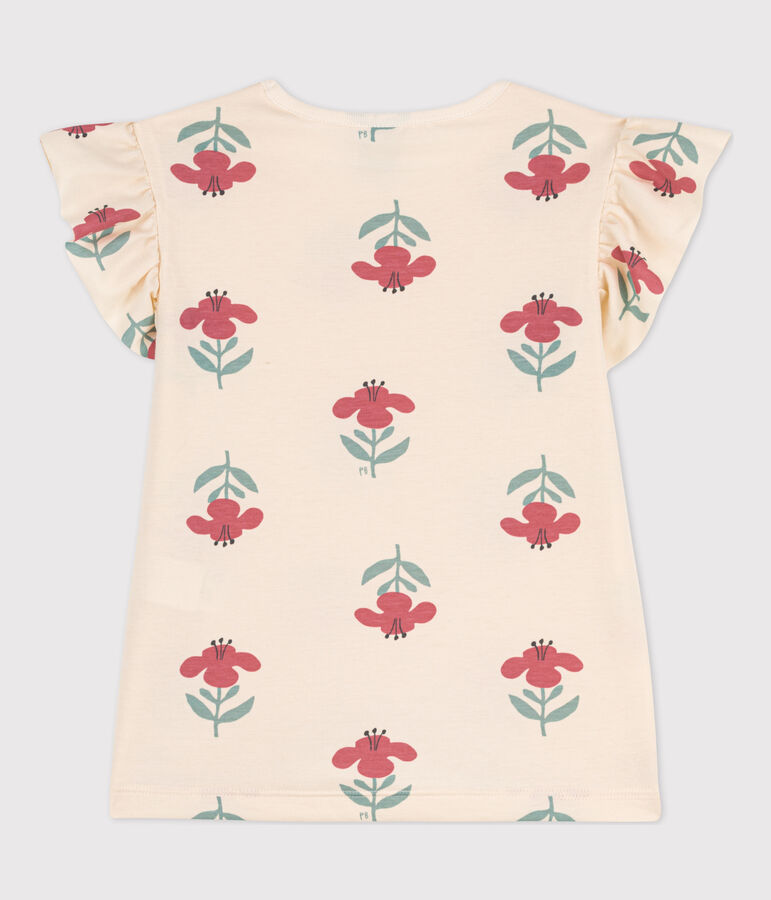 Tee-shirt imprim&eacute; en coton enfant fille &eacute;cru/bleu/multicouleur