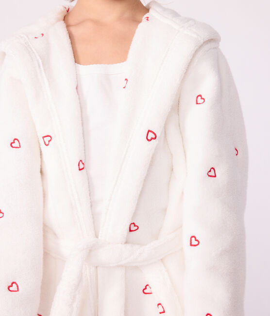 Peignoir enfant en coton éponge cœurs brodés blanc MARSHMALLOW/rouge TERKUIT