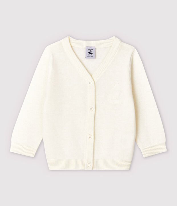 Cardigan en tricot jersey coton/lin b&eacute;b&eacute; gar&ccedil;on blanc