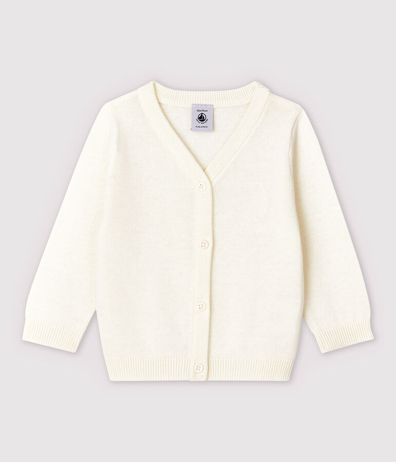 Cardigan en tricot jersey coton/lin b&eacute;b&eacute; gar&ccedil;on blanc