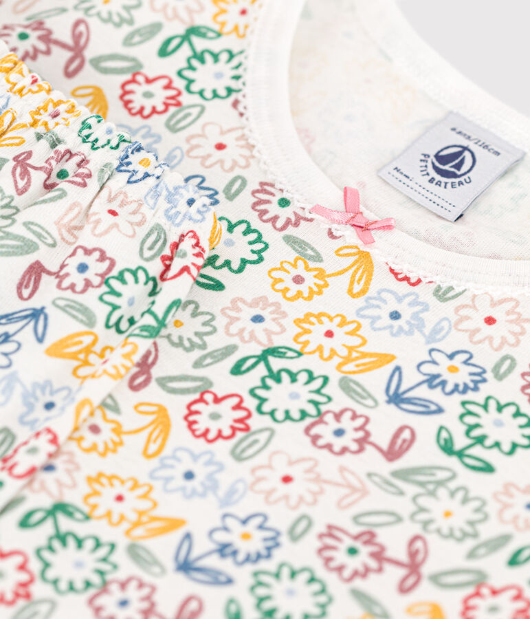 Pyjama en coton imprim&eacute; motif fleurs enfant blanc MARSHMALLOW/blanc MULTICO