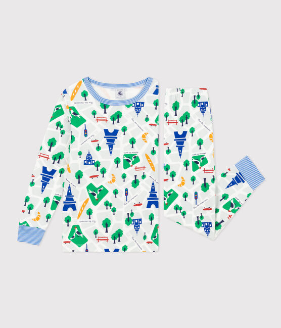 Pyjama imprimé motif Paris en coton enfant blanc MARSHMALLOW/blanc MULTICO