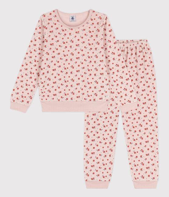 Pyjama fleur petite fille en velours rose SALINE/blanc MULTICO