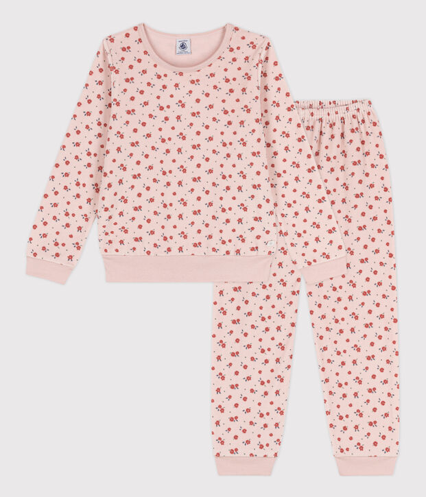 Pyjama fleur petite fille en velours rose/multicouleur