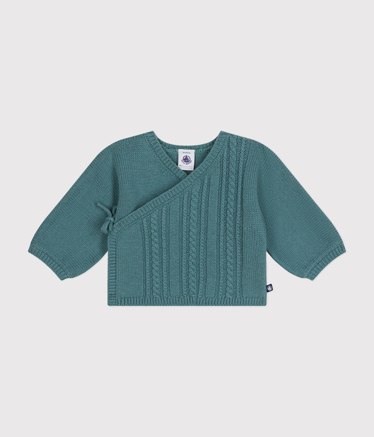Cardigan en laine et coton b&eacute;b&eacute; vert PAUL