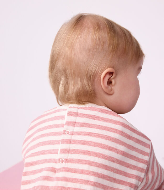 Tee-shirt b&eacute;b&eacute; en coton manches longues &agrave; rayures rose/&eacute;cru