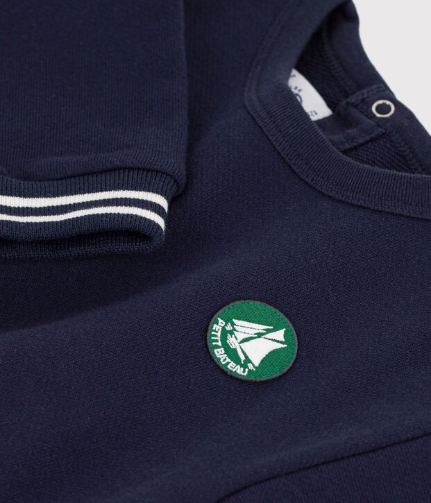 Sweatshirt b&eacute;b&eacute; en coton uni et son badge bleu marine