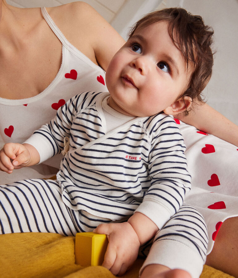 Ensemble 3 pi&egrave;ces ray&eacute; en coton b&eacute;b&eacute; blanc MARSHMALLOW/bleu SMOKING