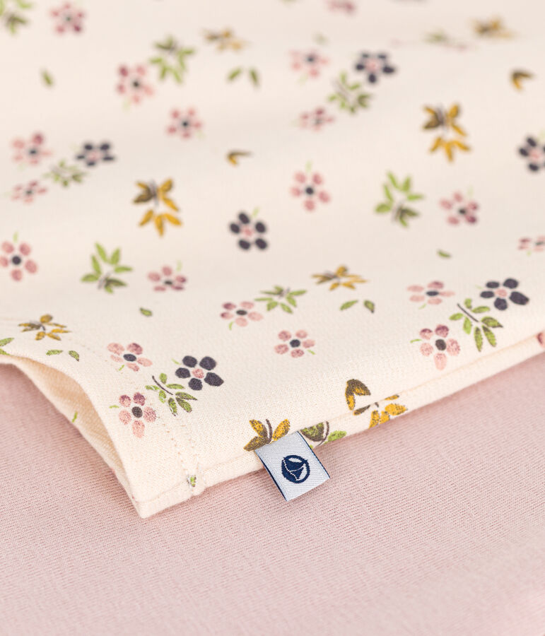 Chemise de nuit en molleton gratt&eacute; imprim&eacute; fleuri enfant rose SALINE/blanc MULTICO