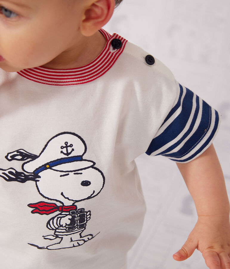 Tee-shirt Petit Bateau X Snoopy en jersey l&eacute;ger b&eacute;b&eacute; blanc MARSHMALLOW/blanc MULTICO