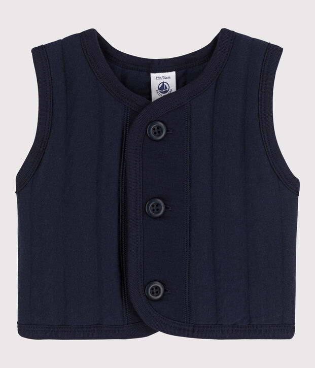 Veste b&eacute;b&eacute; sans manche en tubique matelass&eacute; bleu marine