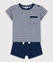 Ensemble bébé en jersey flammé et coton bleu MEDIEVAL/blanc MARSHMALLOW