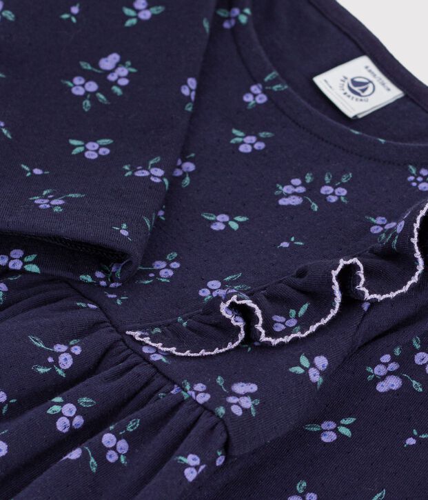 Robe enfant en coton manches longues &agrave; fleurs bleu/multicouleur