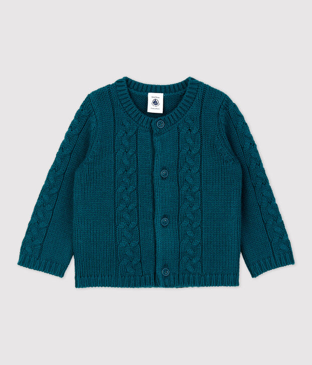 Cardigan en laine et coton b&eacute;b&eacute;. vert