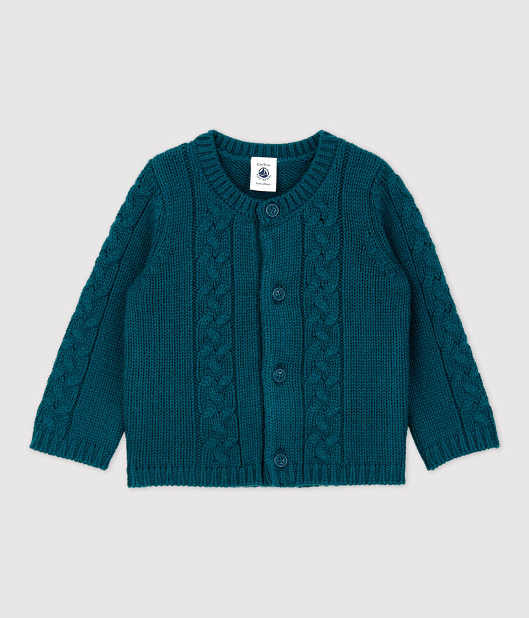 Cardigan en laine et coton b&eacute;b&eacute;. vert