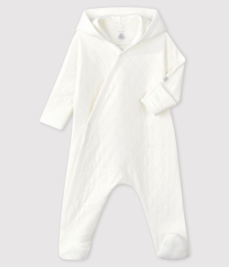 Combinaison longue b&eacute;b&eacute; en tubique matelass&eacute; blanc