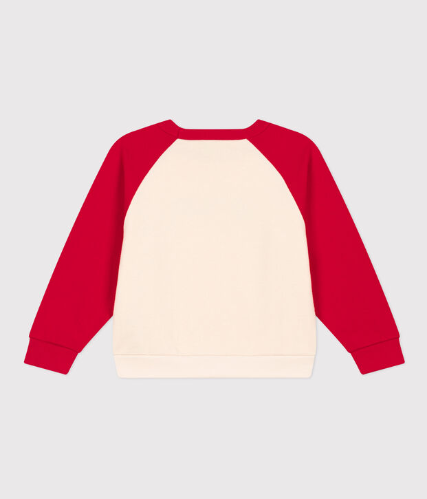 Sweatshirt en molleton enfant gar&ccedil;on ski club &eacute;cru/rouge