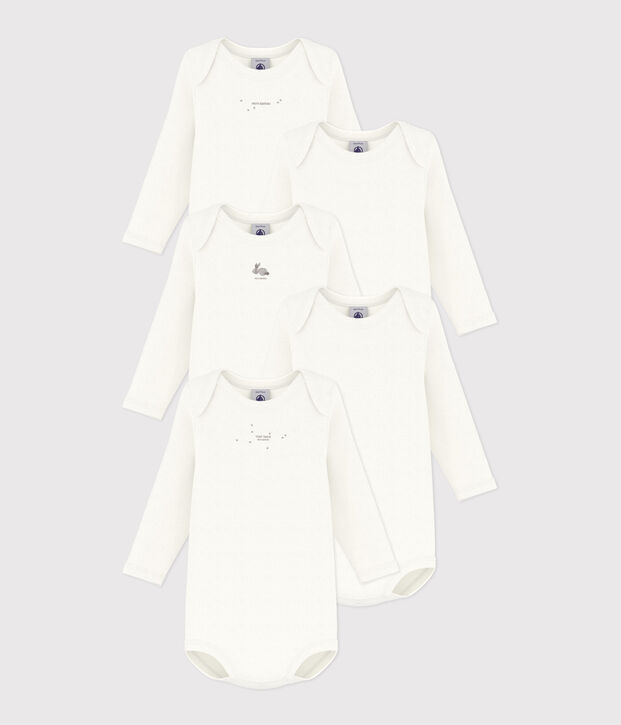 Lot de 5 bodies manches longues lapins en coton multicouleur