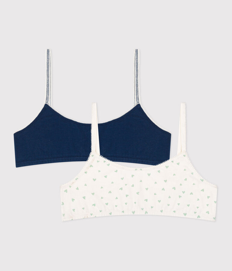Lot de 2 brassi&egrave;res enfant en coton et &eacute;lasthanne imprim&eacute; c&oelig;urs variante 1