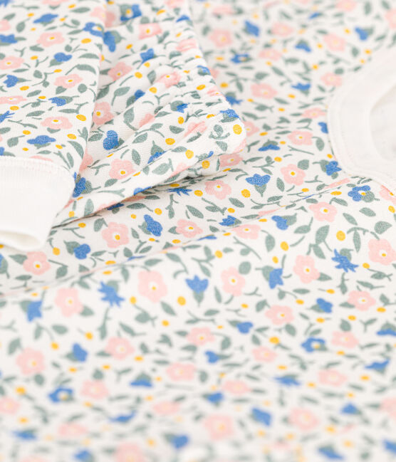 Pyjama fleurs en tubique petite fille blanc MARSHMALLOW/blanc MULTICO