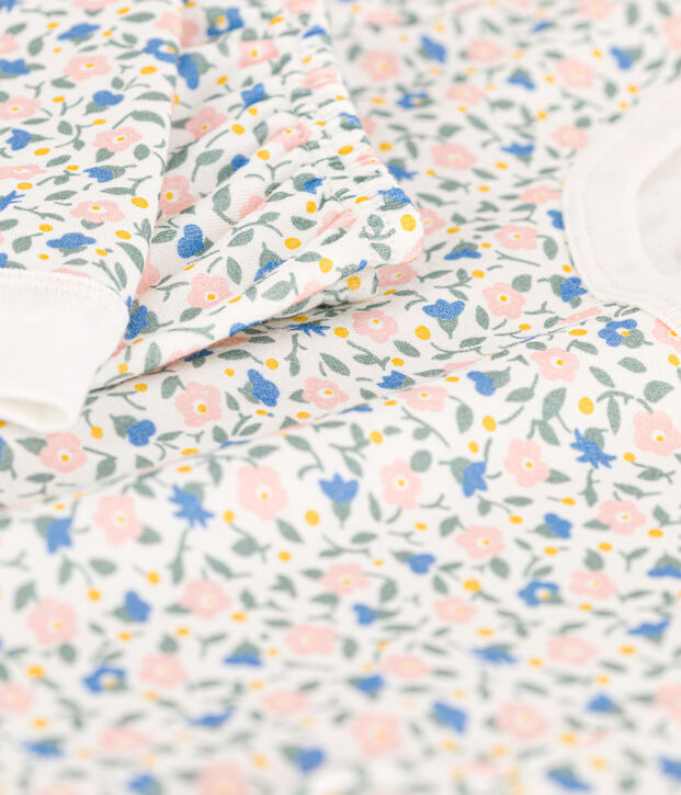 Pyjama fleurs en tubique petite fille blanc/multicouleur