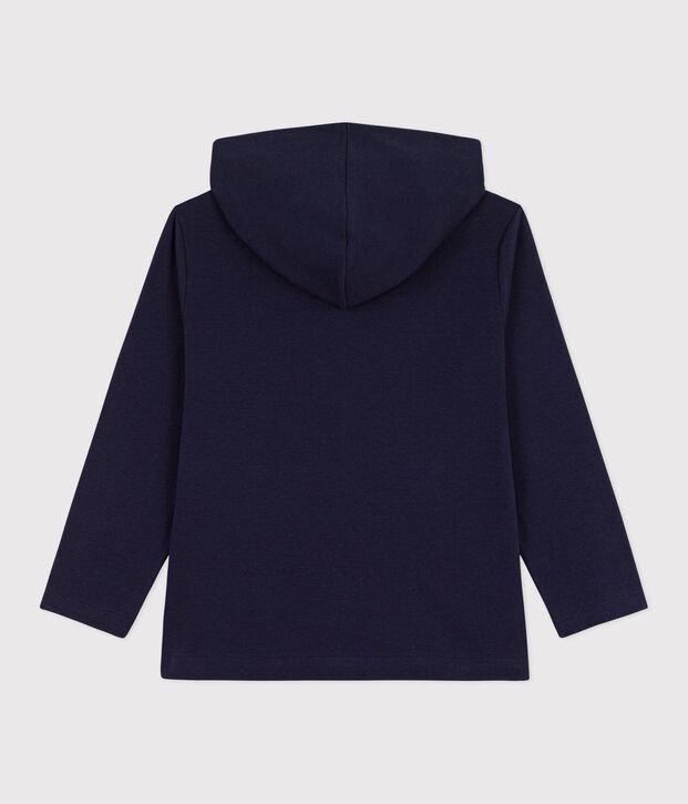 Sweatshirt &agrave; capuche zipp&eacute; enfant en coton bleu marine
