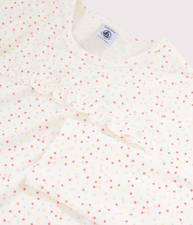 Pyjama pois multico petite fille en coton biologique blanc/multicouleur