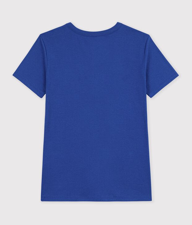 Tee-shirt femme en coton manches courtes uni bleu