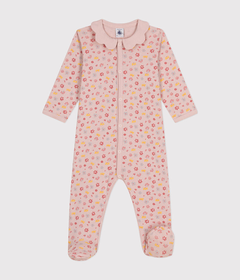 Pyjama imprim&eacute; fleurs en coton b&eacute;b&eacute; rose SALINE/blanc MULTICO