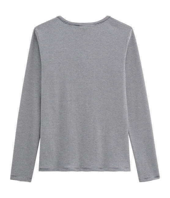 Tee shirt manches longues iconique femme bleu SMOKING/blanc MARSHMALLOW