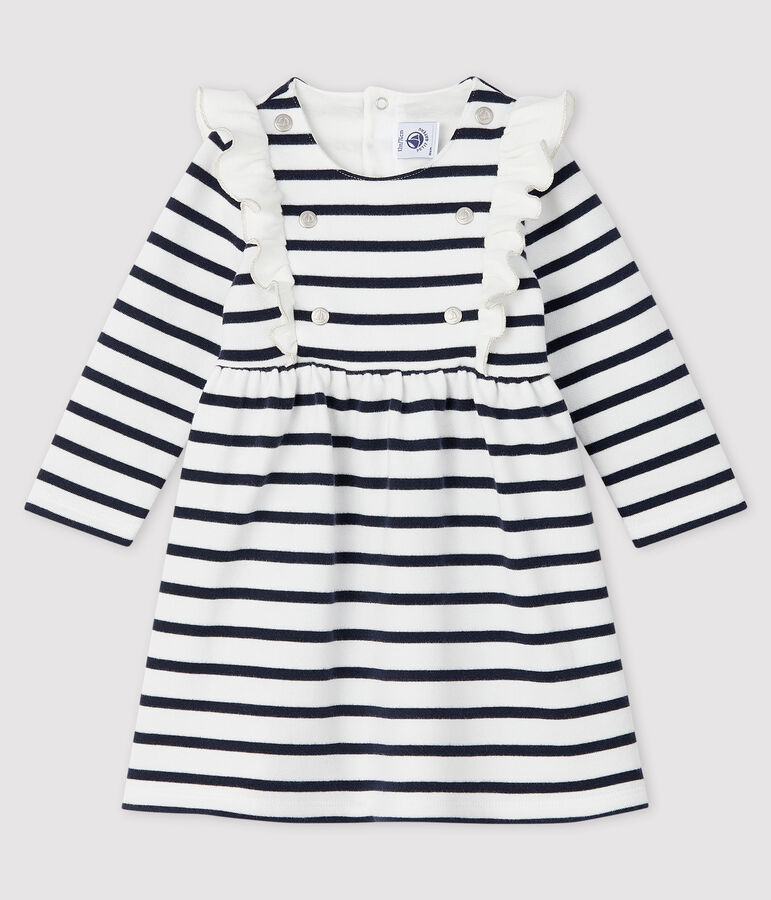 Robe manches longues b&eacute;b&eacute; fille blanc/bleu
