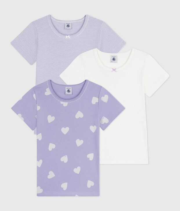 Lot de tee-shirts enfant en coton manches courtes imprim&eacute; c&oelig;urs multicouleur