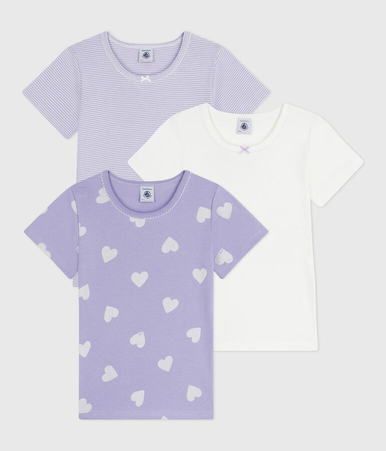 Lot de tee-shirts enfant en coton manches courtes imprim&eacute; c&oelig;urs variante 1