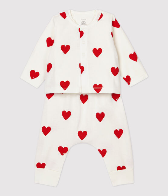 Ensemble 3 pièces cœurs rouges bébé en coton biologique blanc MARSHMALLOW/rouge TERKUIT