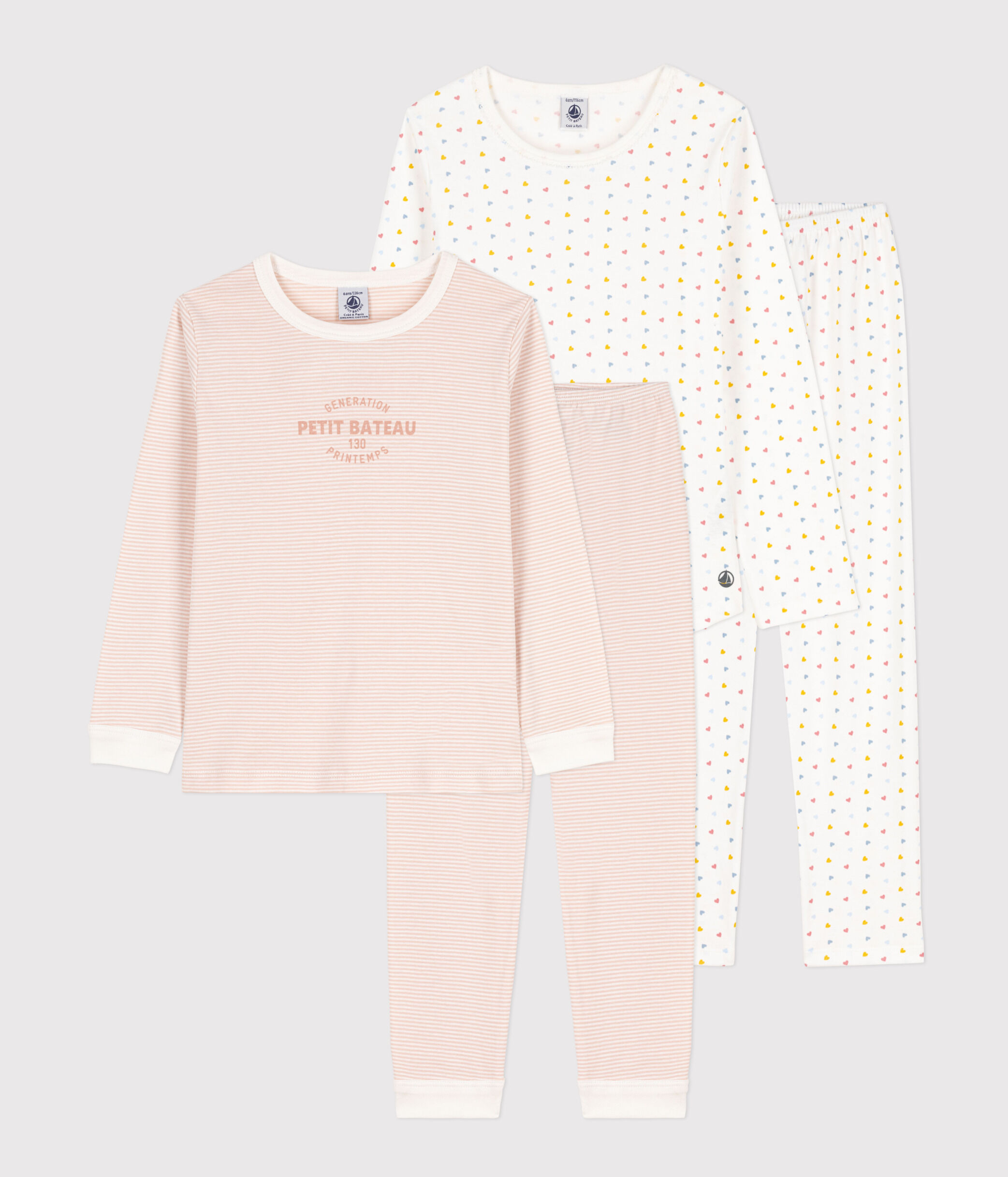 Lot De 2 Pyjamas Fille 3-6 Mois - Coton éponge, Motifs Coeurs/étoiles, Très Bon état