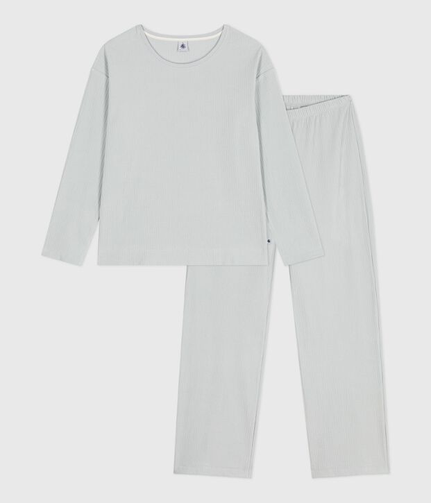 Pyjama femme en velours uni jambe droite bleu