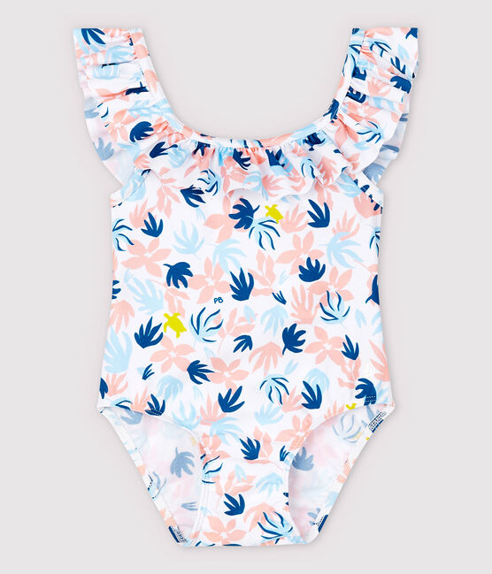 Maillot de bain 1 pièce écoresponsable bébé fille blanc MARSHMALLOW/blanc MULTICO