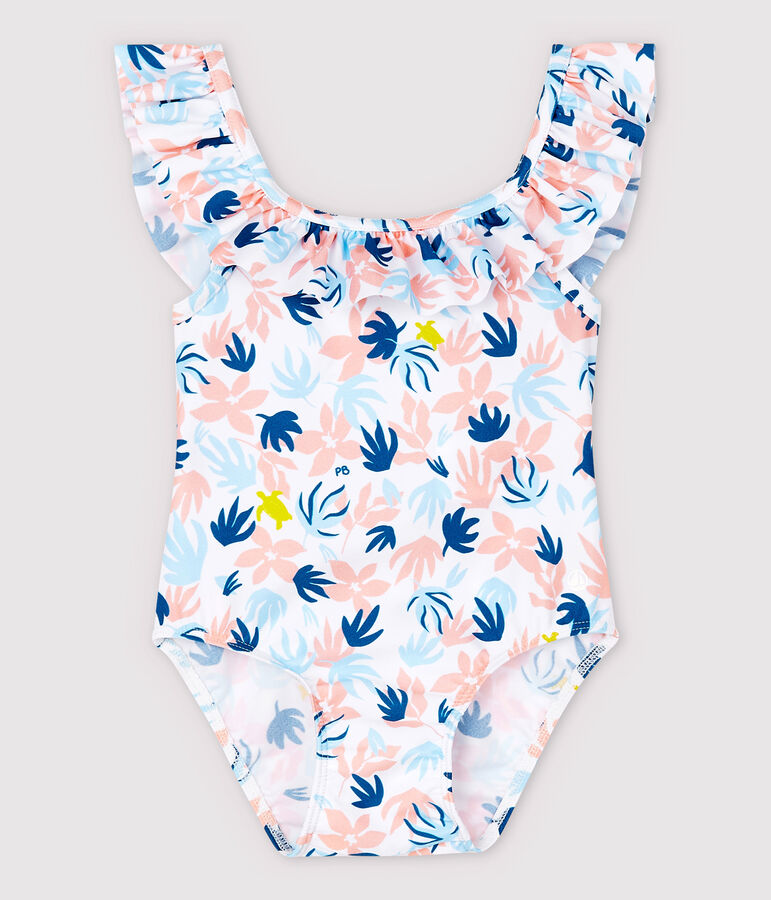 Maillot de bain 1 pi&egrave;ce &eacute;coresponsable b&eacute;b&eacute; fille blanc/multicouleur