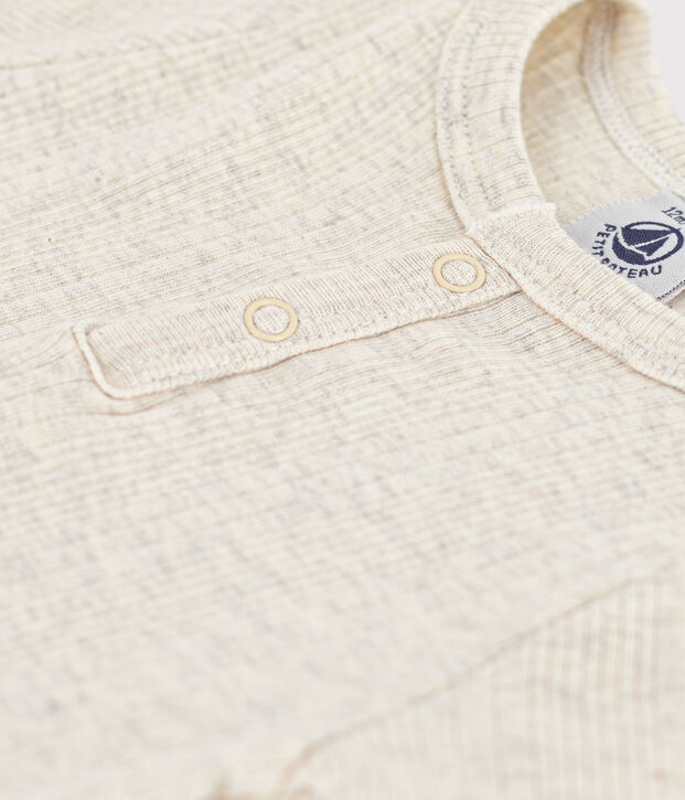 Body manches courtes col tunisien en coton b&eacute;b&eacute; beige chin&eacute;