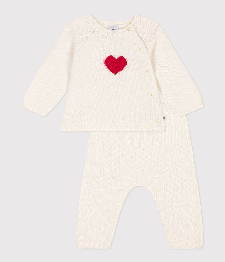 Ensemble en tricot laine et coton motif coeur b&eacute;b&eacute; rouge MARSHMALLOW/blanc CORRIDA