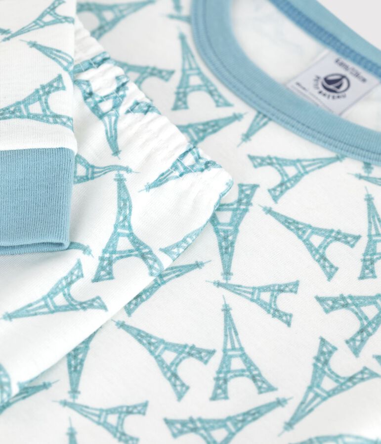 Pyjama tr&egrave;s ajust&eacute; enfant en coton imprim&eacute; Tour Eiffel MARSHMALLOW/ MIMI/ MULTICO