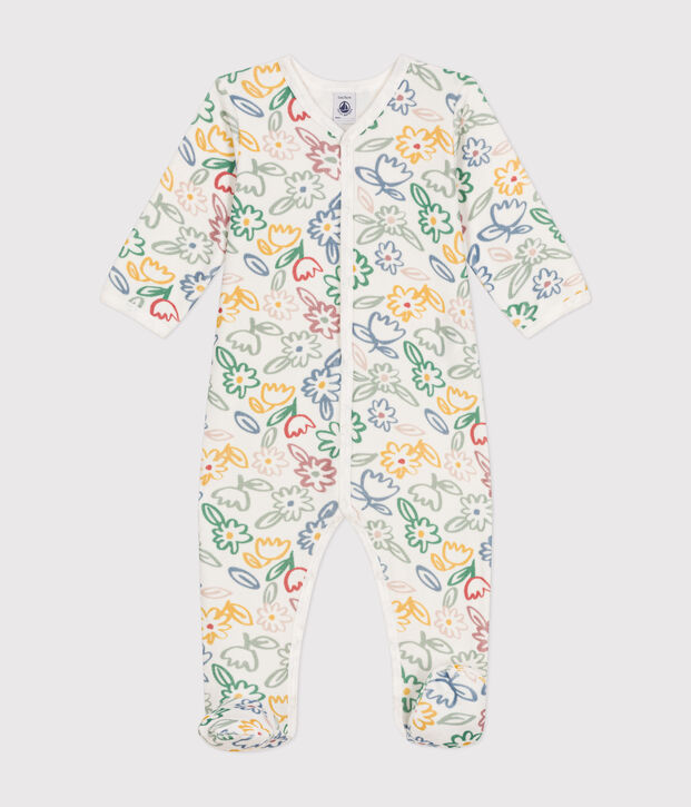 Pyjama en velours imprim&eacute; fleurs b&eacute;b&eacute; blanc/multicouleur