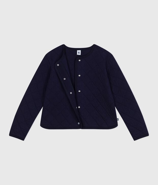 Cardigan femme en coton uni bleu marine