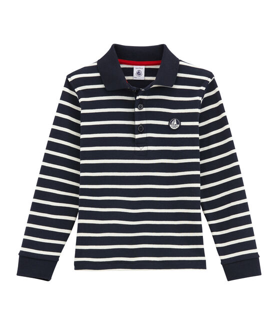 Polo manches longues enfant garçon bleu SMOKING/beige COQUILLE