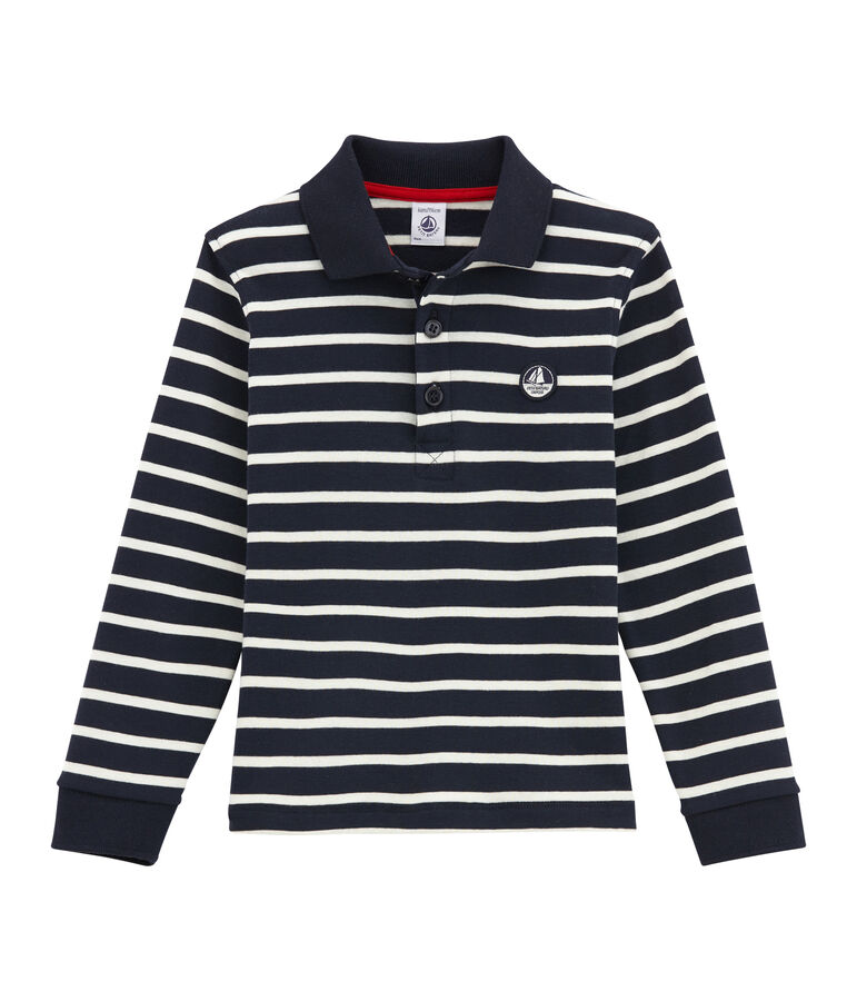 Polo manches longues enfant gar&ccedil;on bleu/blanc